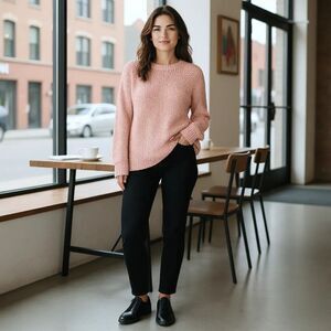 Ours Women's Peach Colored Round Neck Long Sleeve Textured Popcorn Sweater XL